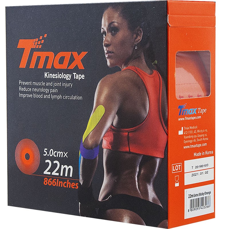 Тейп кинезиологический Tmax 22m Extra Sticky Orange оранжевый 800_800