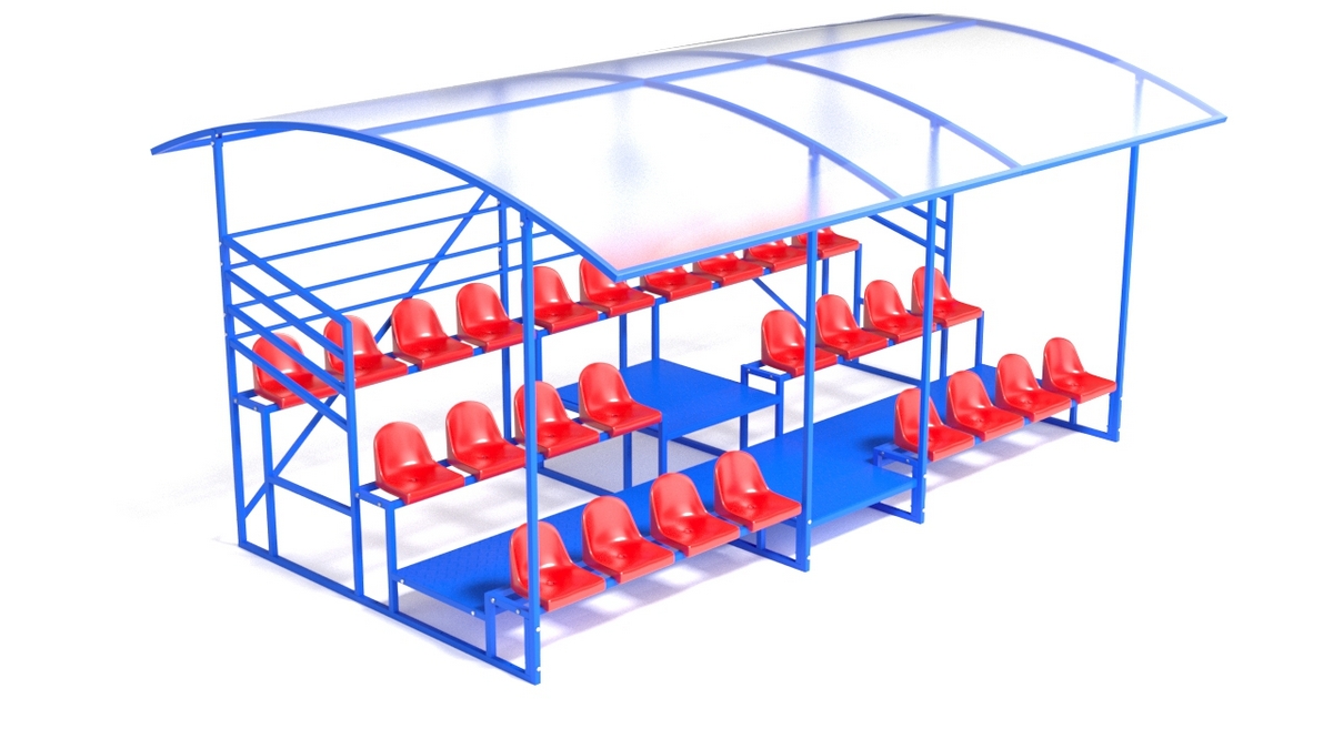 Трибуна с навесом, с ограждением, 3-х рядная Glav 20.012 1200_675