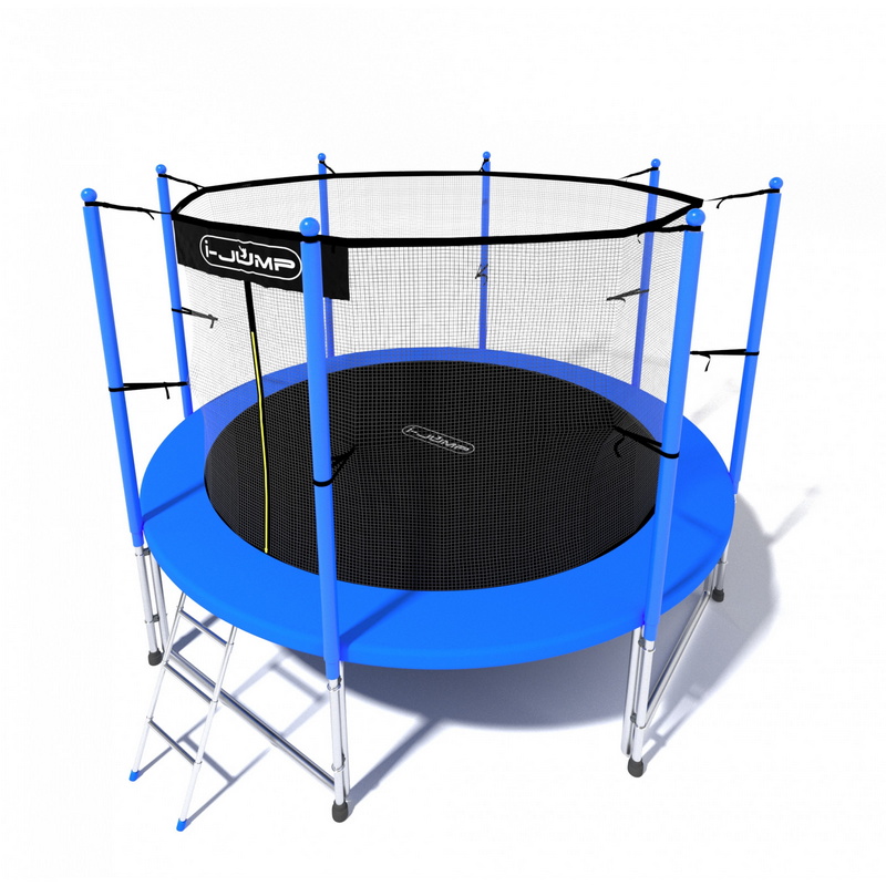 Батут i-Jump Classic 8FT 244 см с нижней сетью и лестницей синий 800_800